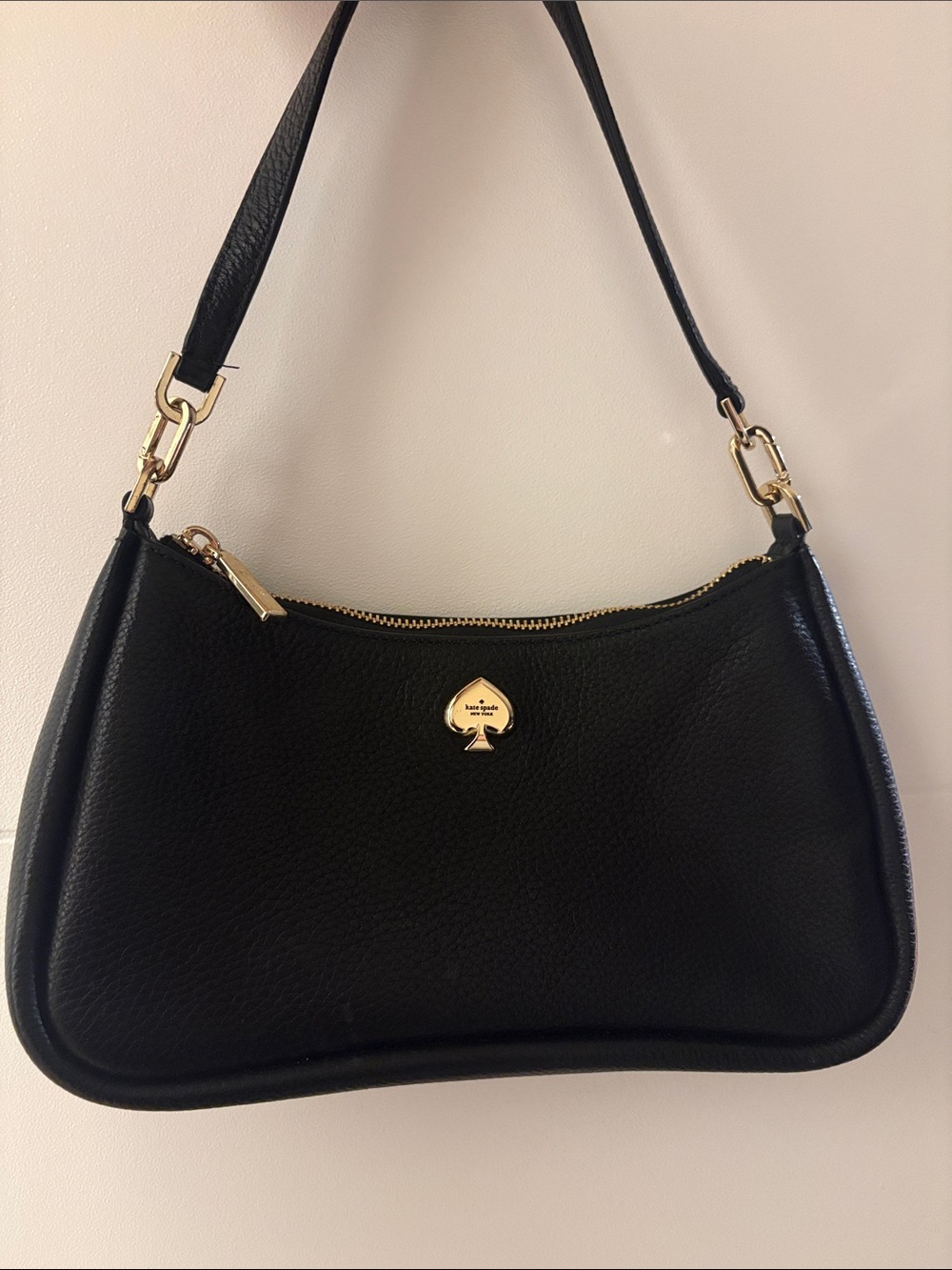 Kate Spade Kayla Shoulder Purse Black Pebbled Leather with Gold Accents